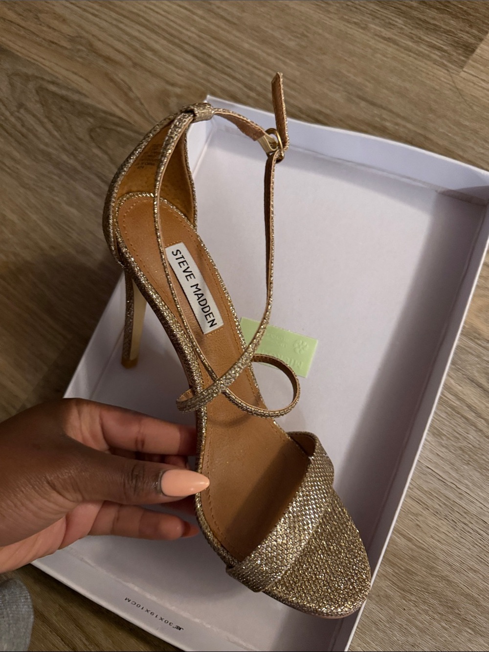 Steve Madden Sparkling Gold Strappy High Heel Sandal